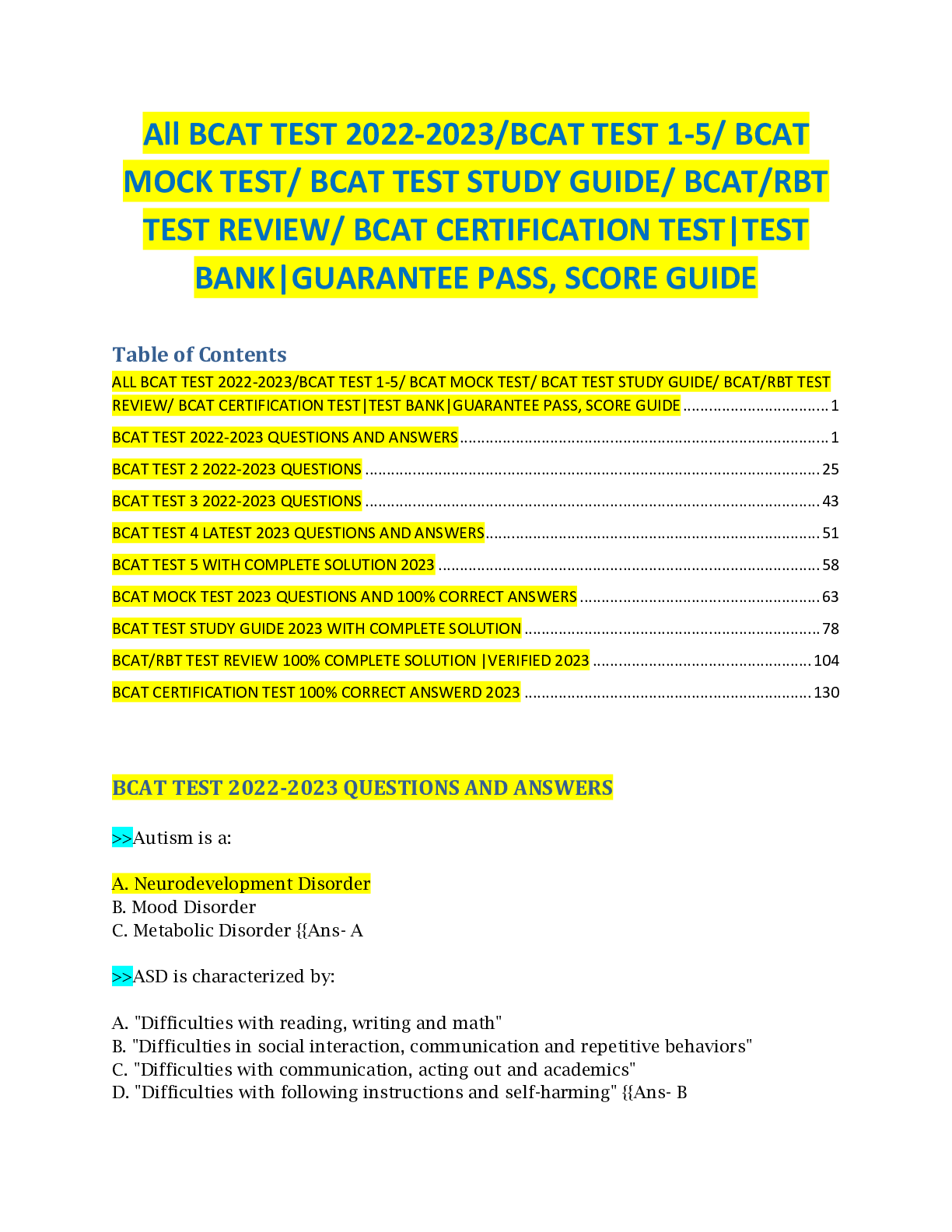 Preview of All BCAT TEST 2022-2023/BCAT TEST 1-5/ BCAT MOCK TEST/ BCAT TEST STUDY GUIDE/ BCAT/RBT TES